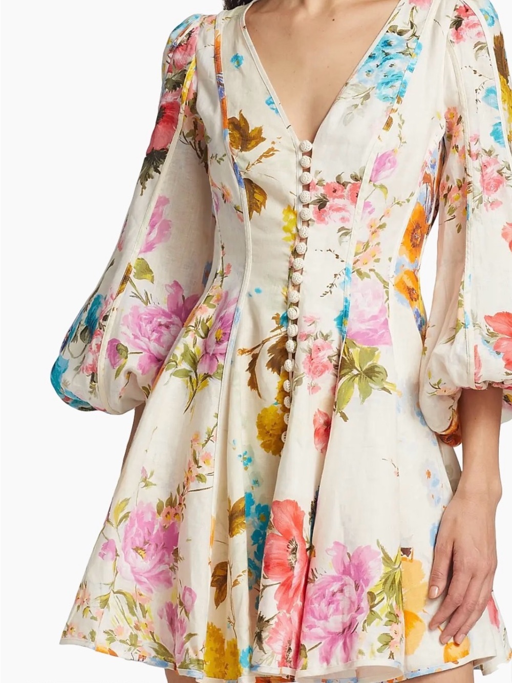 Zimmermann Halcyon Panneled Floral V-Neck Mini Dress in Cream AU 0/ US 4 NWT - Picture 4 of 16